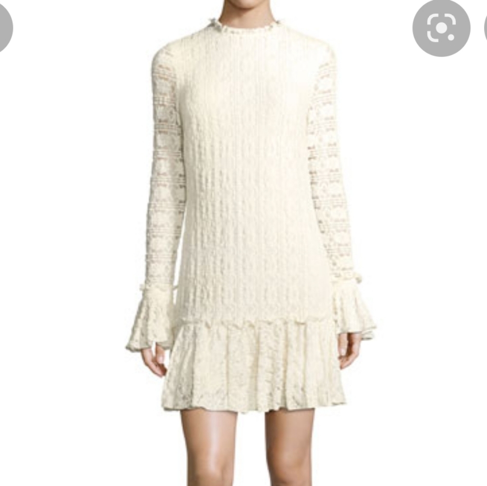 Shoshanna Heatherley Flounce High- Neck Long- Sleeve Lace Dress